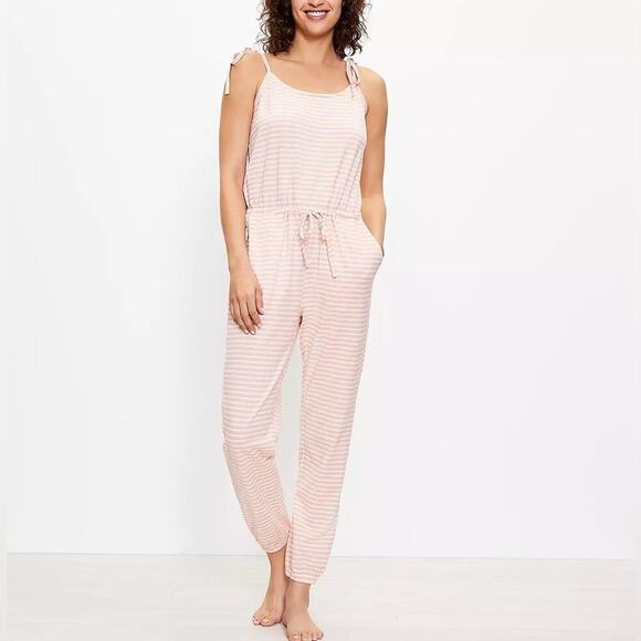 LOFT Other - Loft Pink Striped Bow Strap Pajama Romper